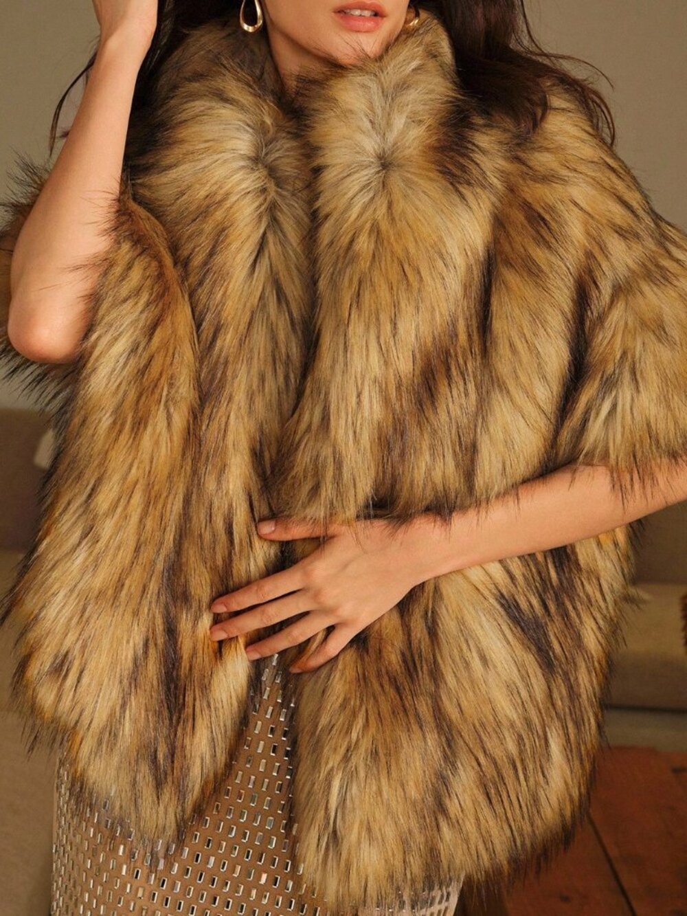 Brown Casual Women's Faux Fur Shawl - Picture 6 of 8